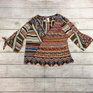 Chico's Geometric Printed Tie Sleeve Blouse Size 3 XL